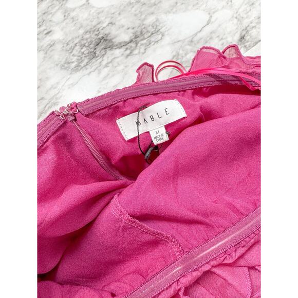 MABLE Hot Pink Bodycon Tube Maxi Dress Endless Ruffle Sheer Lined MSRP $90 - Picture 3 of 8